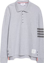 Thom Browne 4-Bar Long Sleeve Cotton Piqué Polo