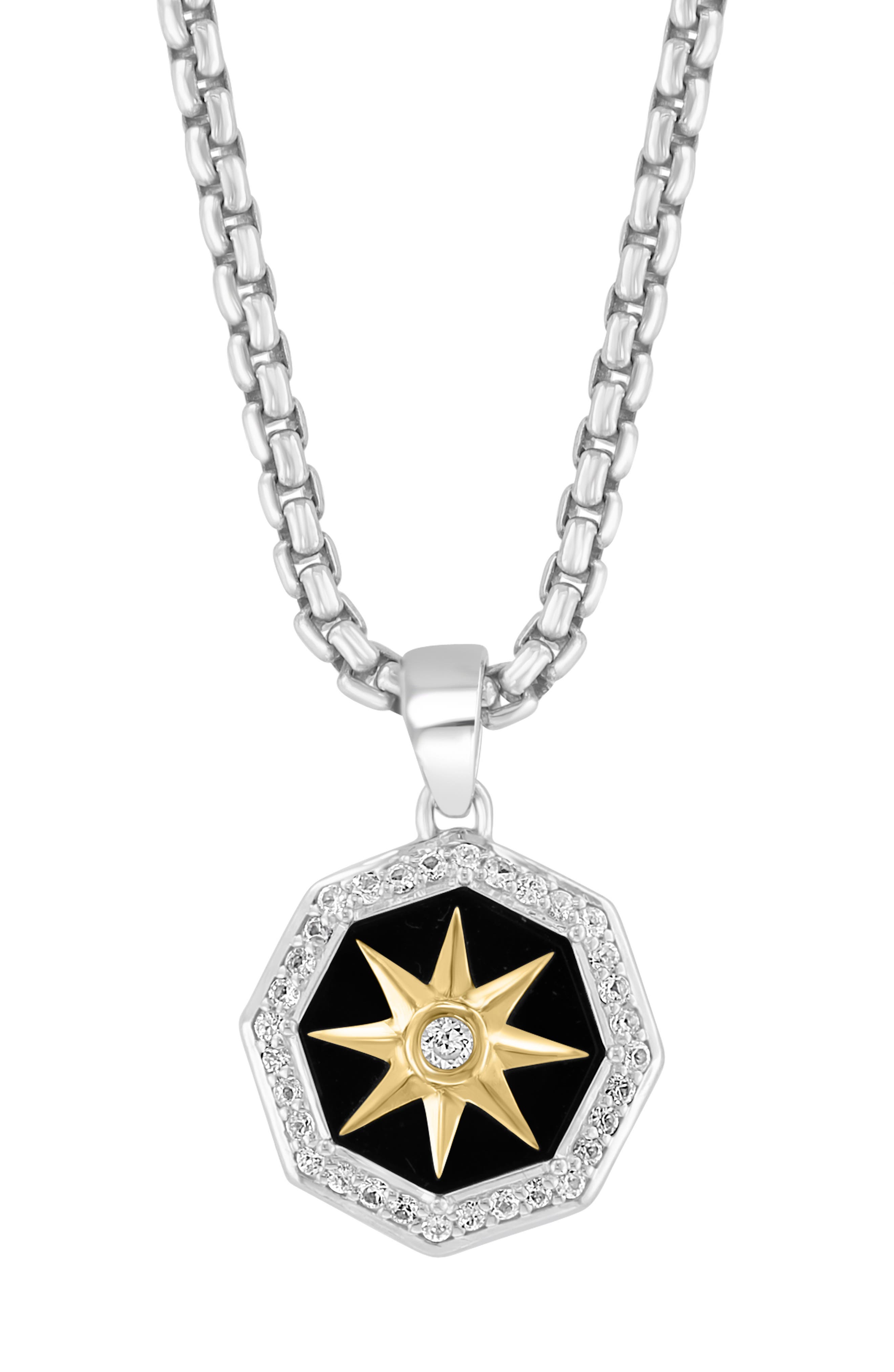 EFFY Mixed Metal Onyx & Sapphire Pendant Necklace