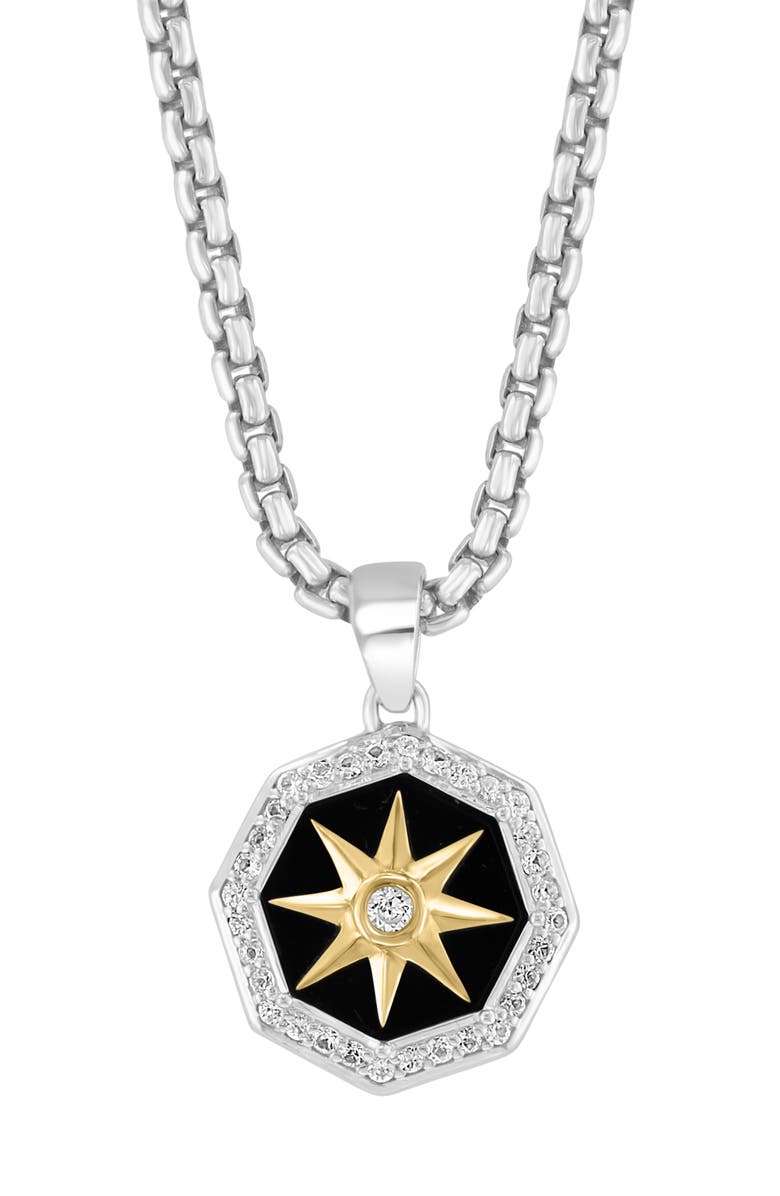 EFFY Mixed Metal Onyx & Sapphire Pendant Necklace, Main, color, Black