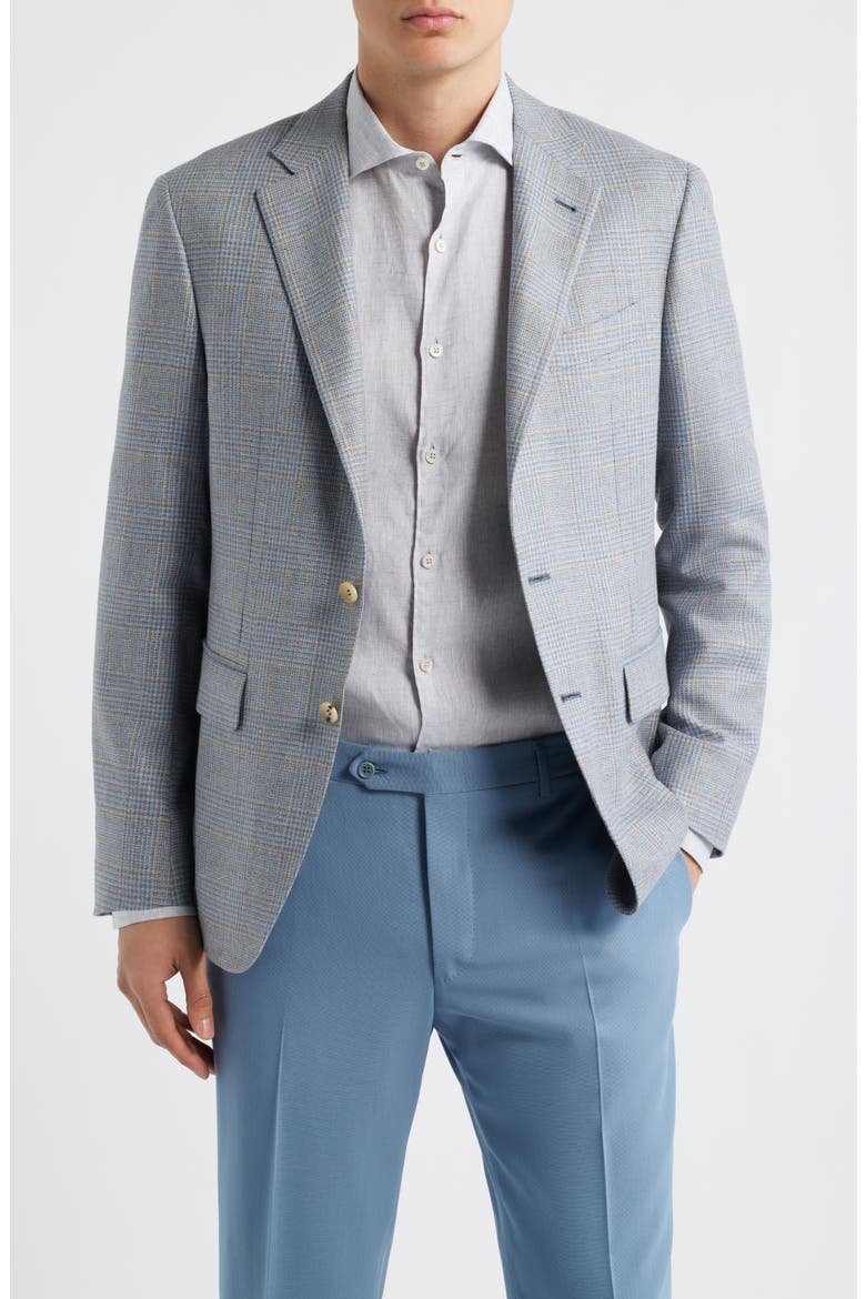 Kei Trim Fit Grey Glen Check Silk & Wool Sport Coat, Main, color, LIGHT BROWN/BLUE
