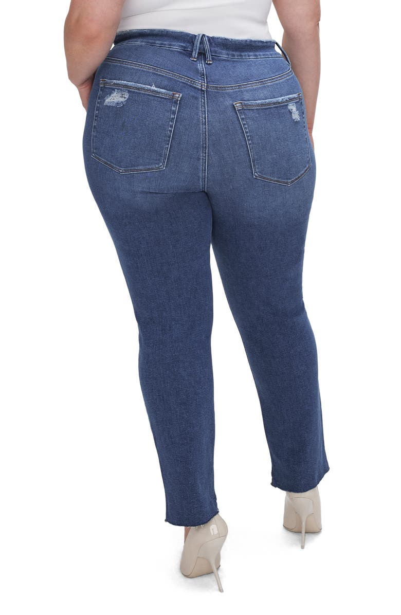 Good American Good Classic Raw Step Hem Straight Leg Jeans, Alternate, color, Indigo620