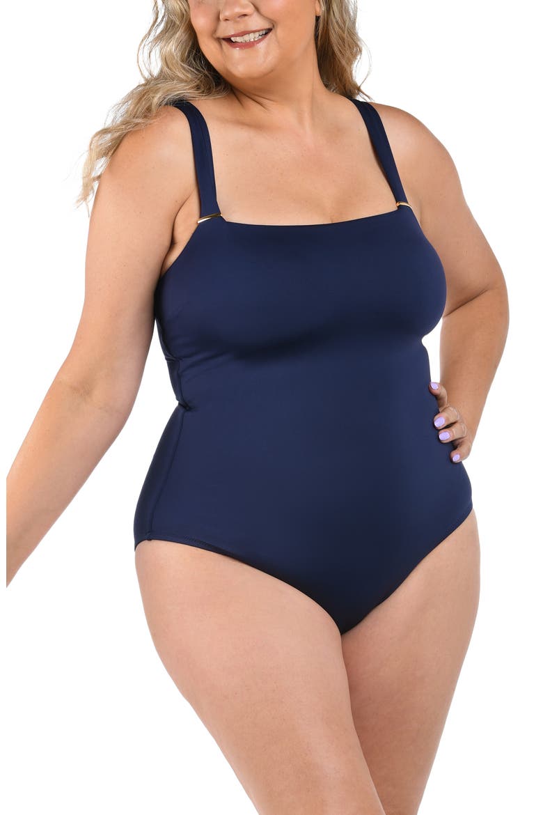 Luxe Square Neck One-Piece Swimsuit, Alternate, color, INDIGO