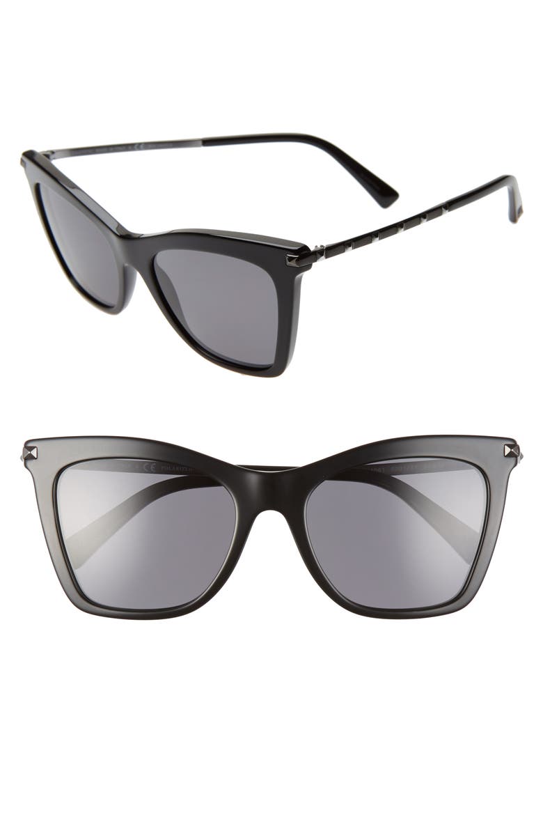 54mm Polarized Cat Eye Sunglasses, Main, color, BLACK/ SMOKE SOLID