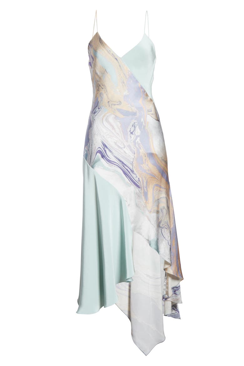 Asymmetrical Slipdress, Alternate, color, WATER MARBLE PRINT/ SEA GREEN