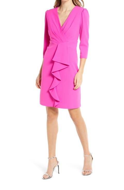 Cascade Ruffle Crepe Sheath Dress