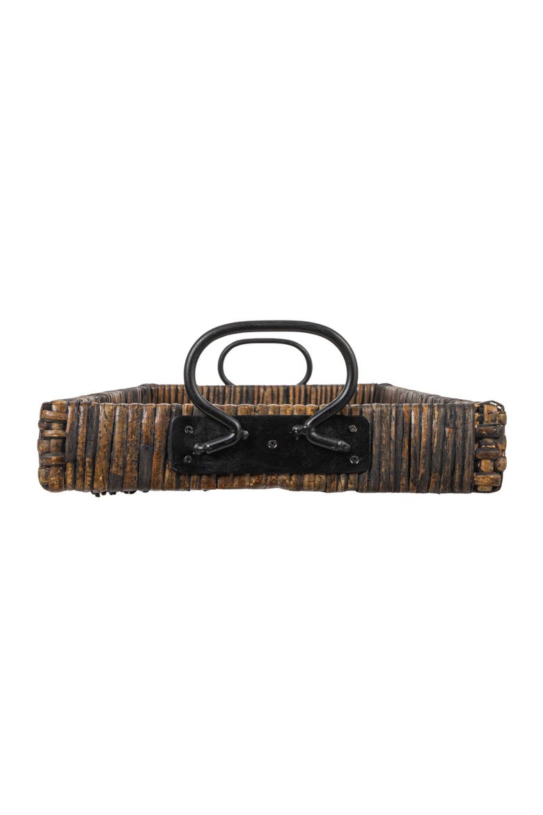 Black Rattan & Wood Tray with Handles, Alternate, color, Black