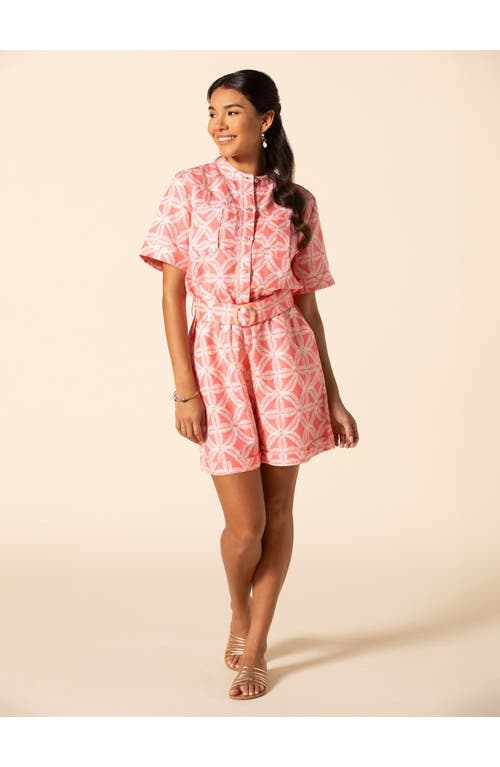 Tori Richard Breeze Block Desi Romper In Red Coral