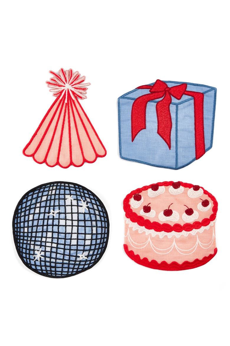 Birthday Assorted Set of 4 Linen Napkins, Main, color, PINK