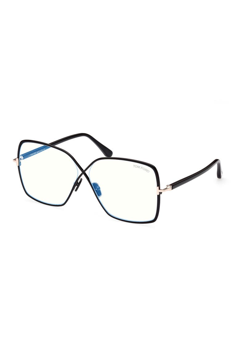 59mm Butterfly Blue Light Blocking Glasses, Alternate, color, SHINY BLACK