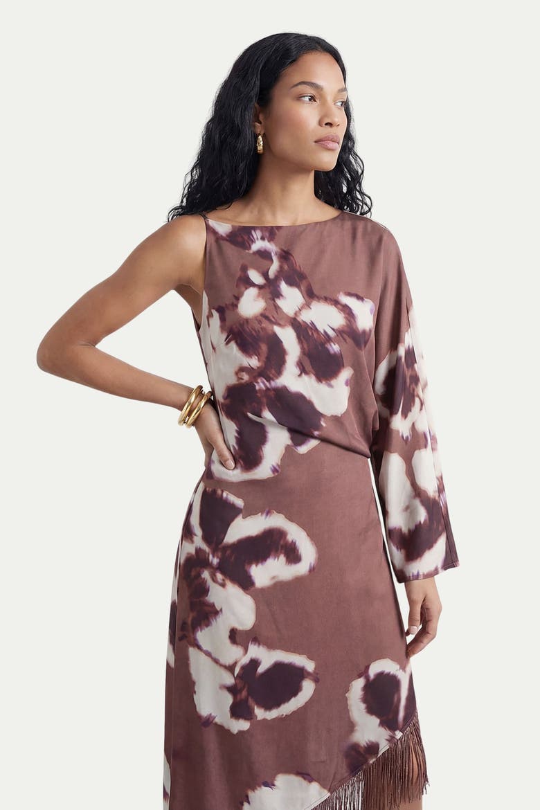 Petite One Shoulder Satin Midi Dress, Alternate, color, Floral