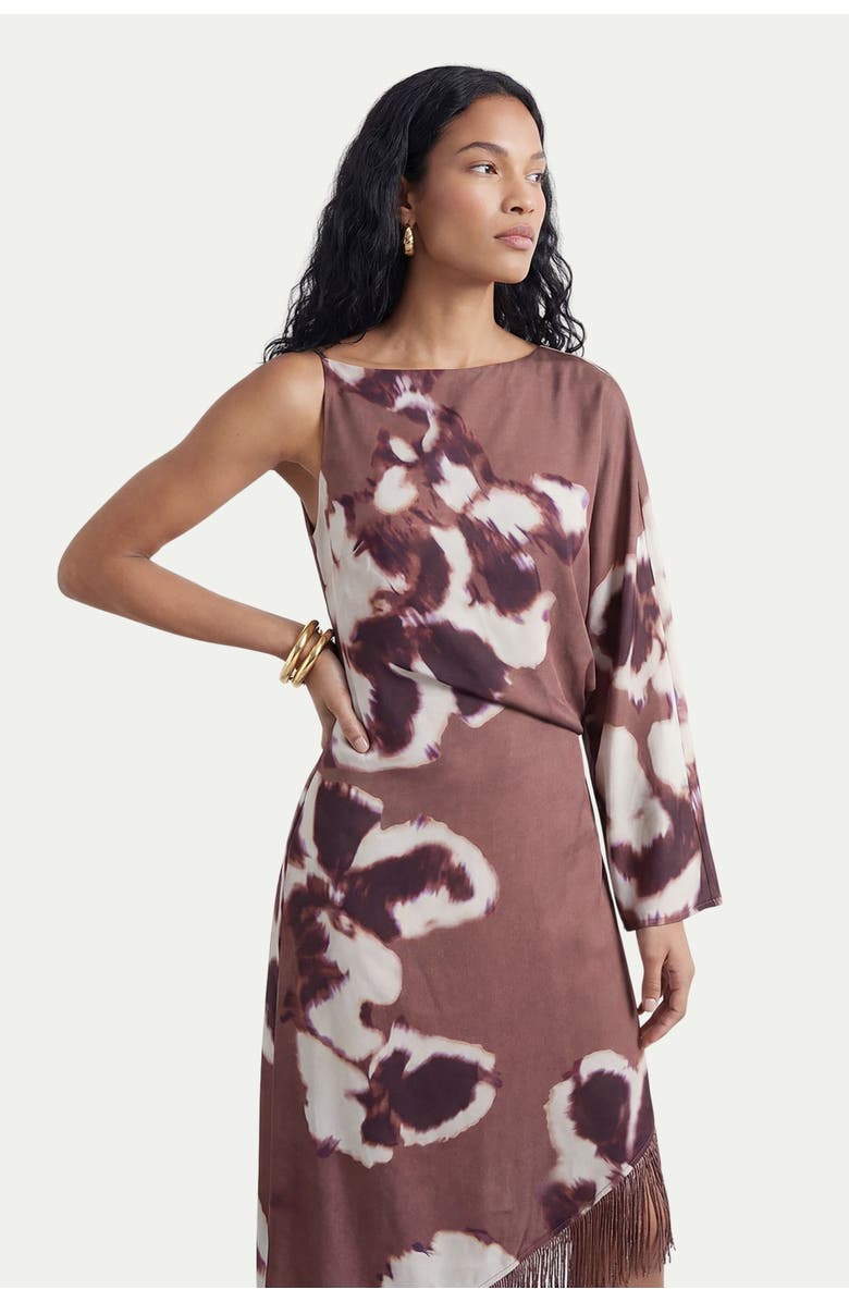 Warehouse Petite One Shoulder Satin Midi Dress, Alternate, color, Floral