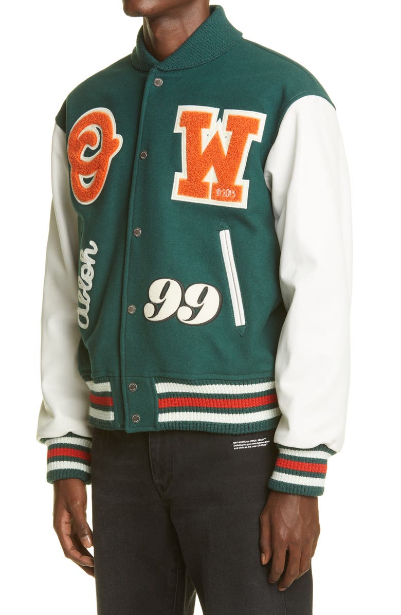Off-White Barrel Worker Logo Varsity Jacket, Alternate, color, 