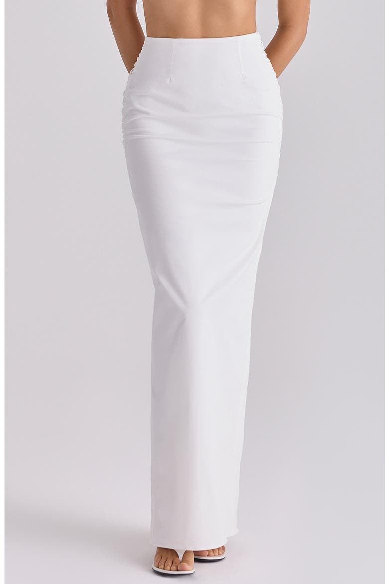 Lyra Ruched V-Back Evening Maxi Skirt, Main, color, WHITE