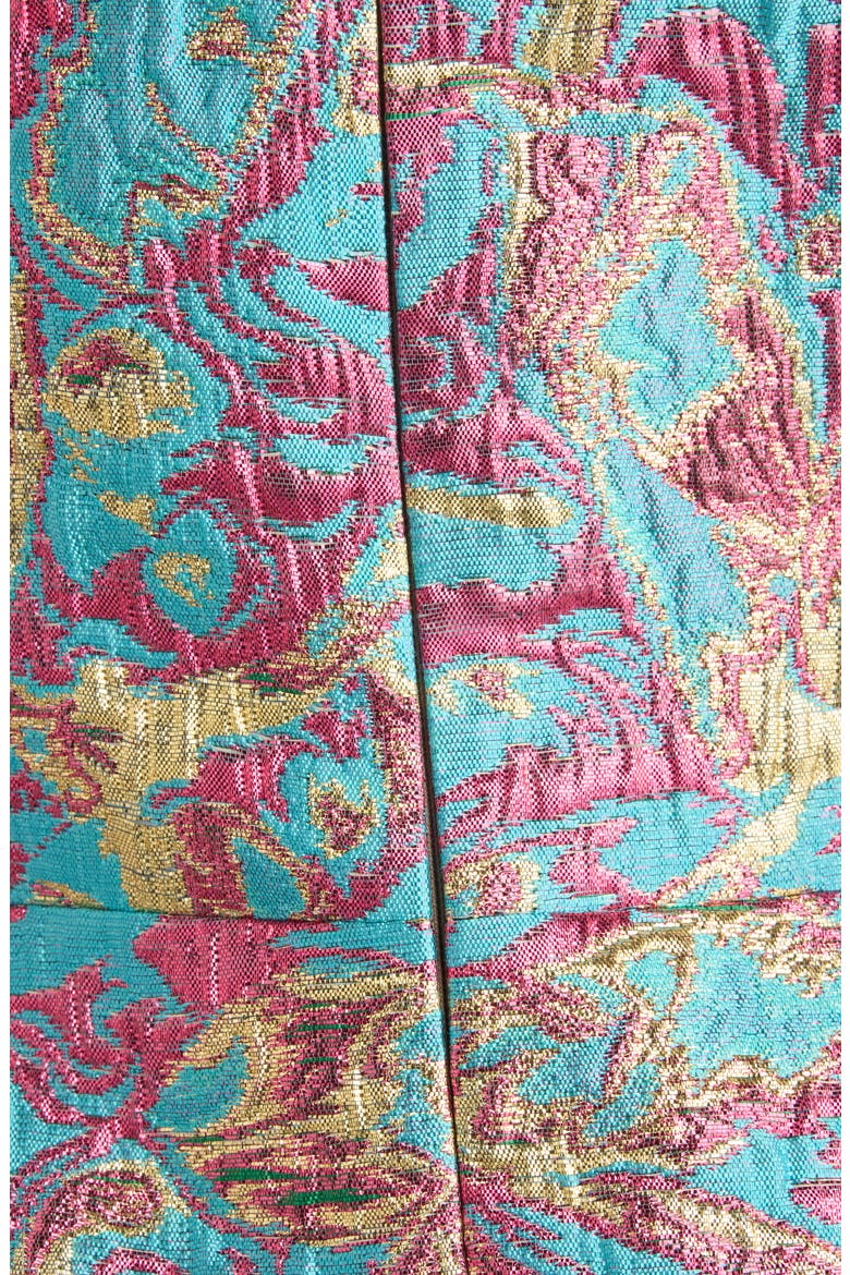 Floral Jacquard Lamé Blazer Column Dress, Alternate, color, TURQUOISE