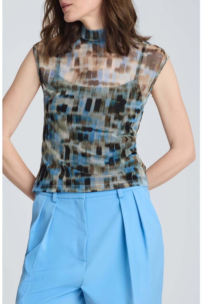 Mock Neck Cap Sleeve Top, Main, color, LAKE BLUE MULTI