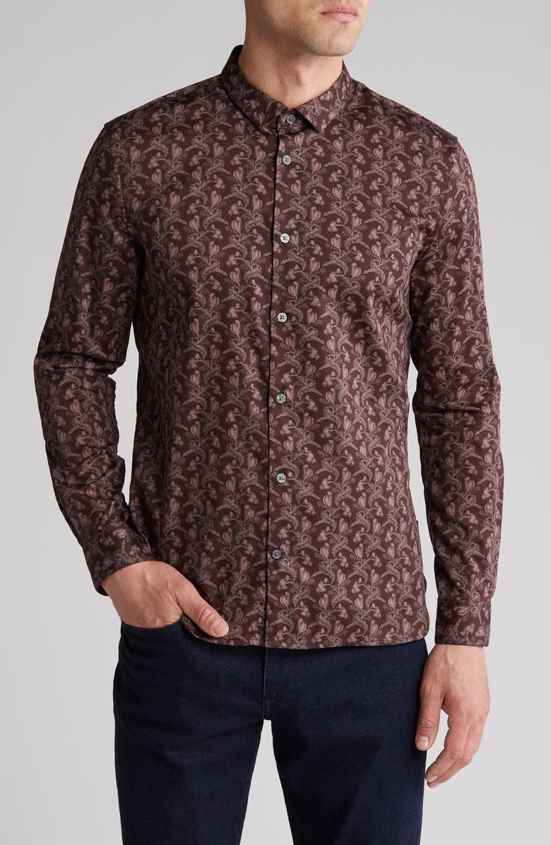 John Varvatos Ross Floral Button-Up Shirt, Main, color, Wine