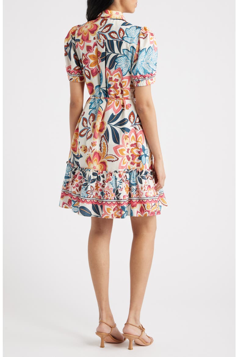 Print Puff Sleeve Ruffle Hem Shirtdress, Alternate, color, IVORY MULTI