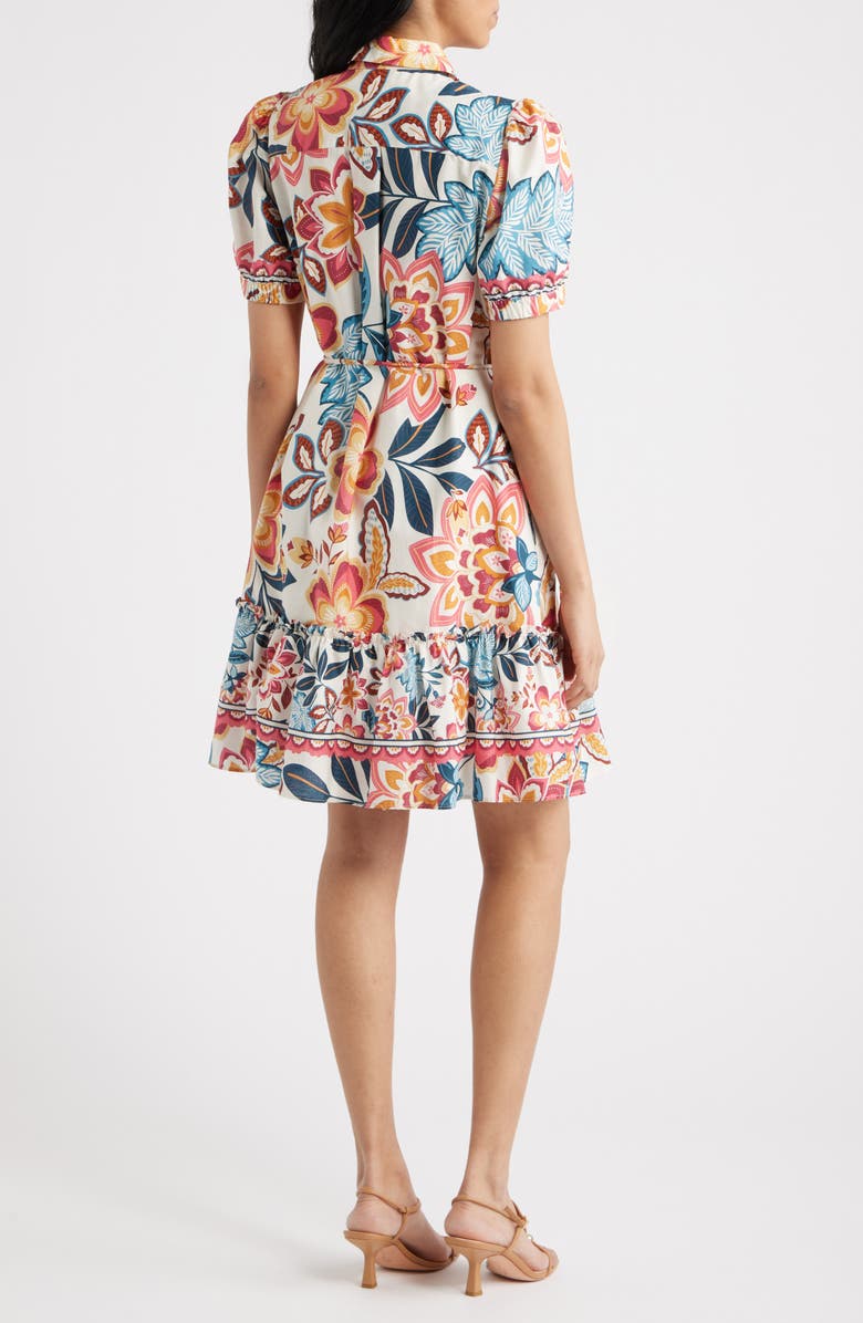 Julia Jordan Print Puff Sleeve Ruffle Hem Shirtdress, Alternate, color, Ivory Multi