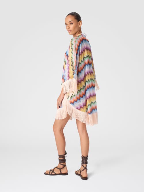 Missoni Short Caftan With Fringes And Gradient Stripe Print In Multi