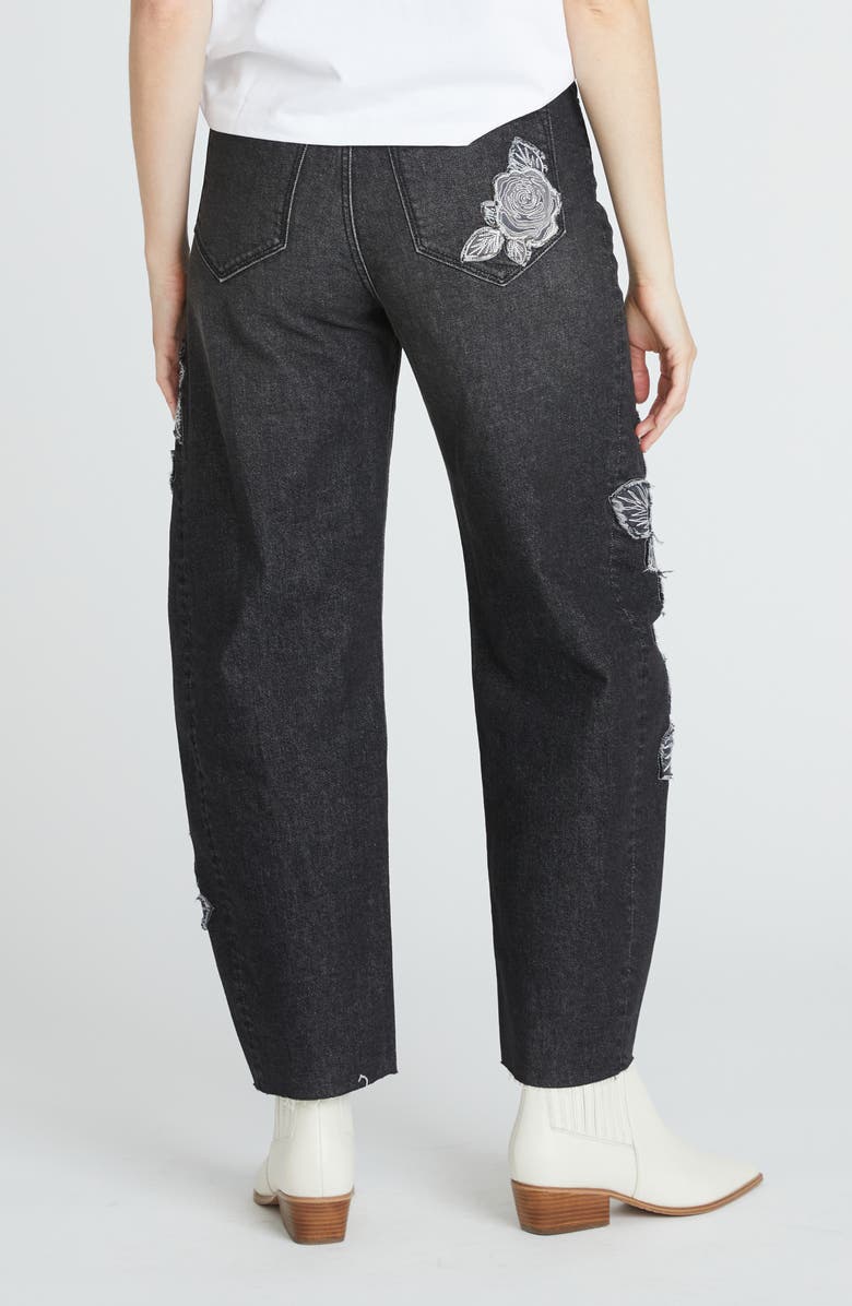 Driftwood Parker Rose Patchwork Barrel Leg Jeans, Alternate, color, Black