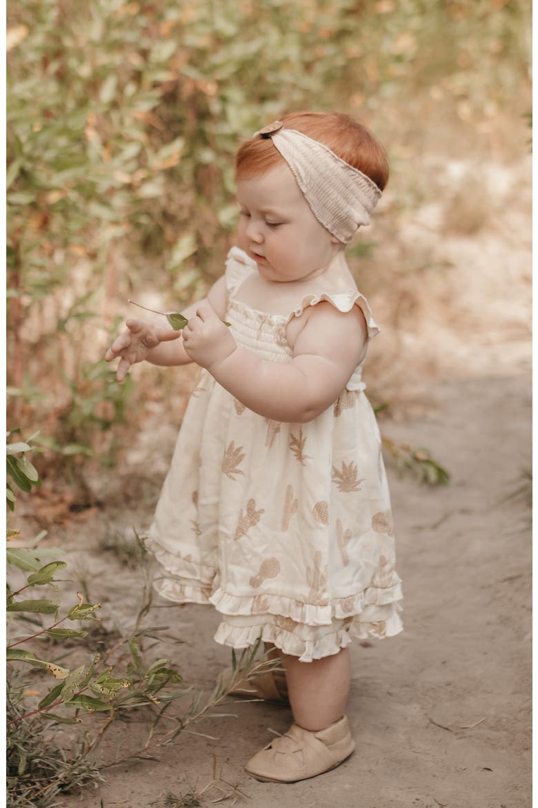 Smocked Organic Cotton Dress, Alternate, color, BUTTERCREAM CACTUS