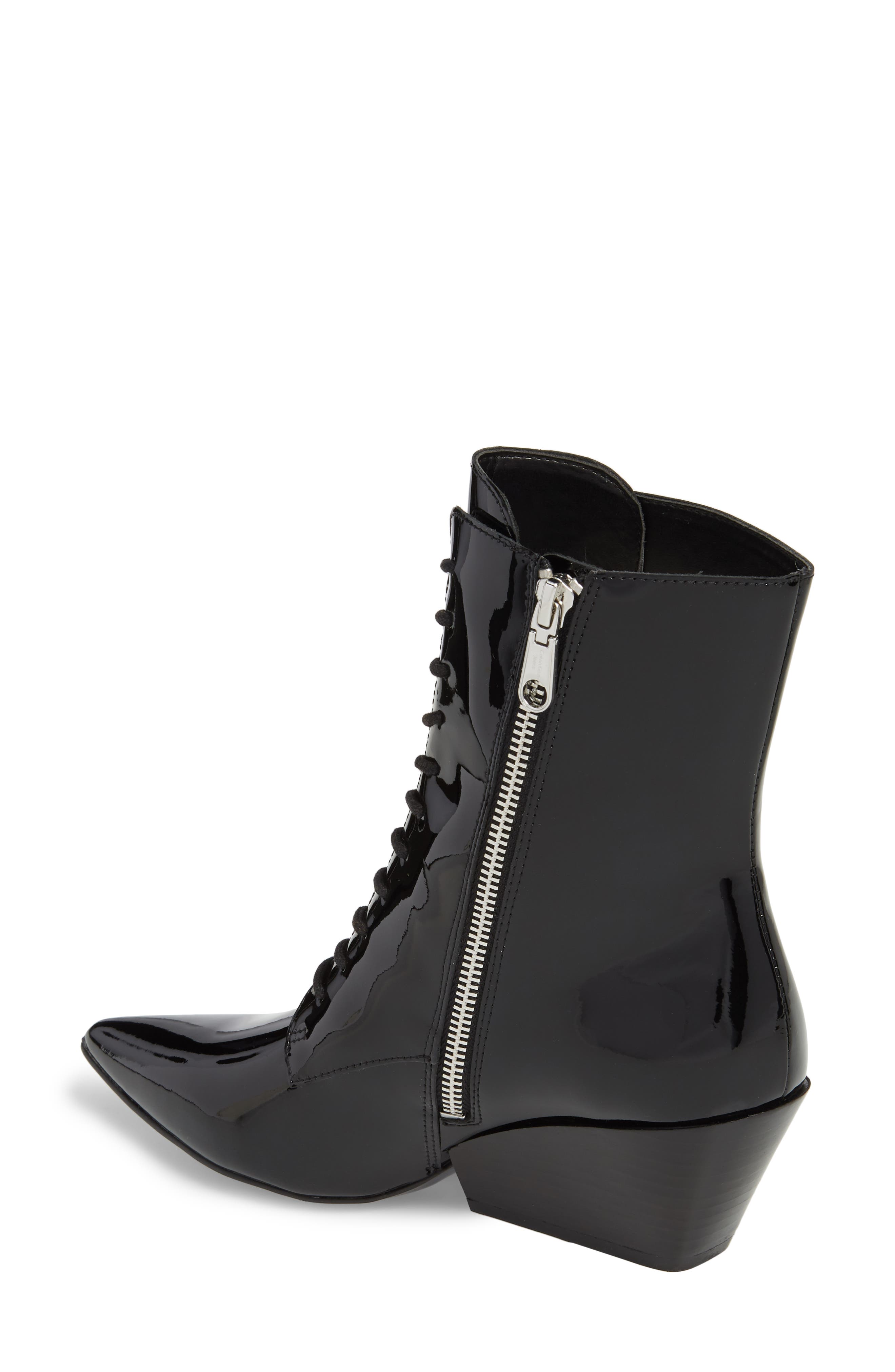 Faith Pointy Toe Laced Bootie, Alternate, color, BLACK PATENT