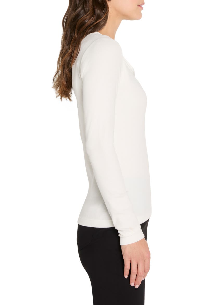 Trimmed Knit Rib V-Neck Top, Alternate, color, CLASSIC CREAM