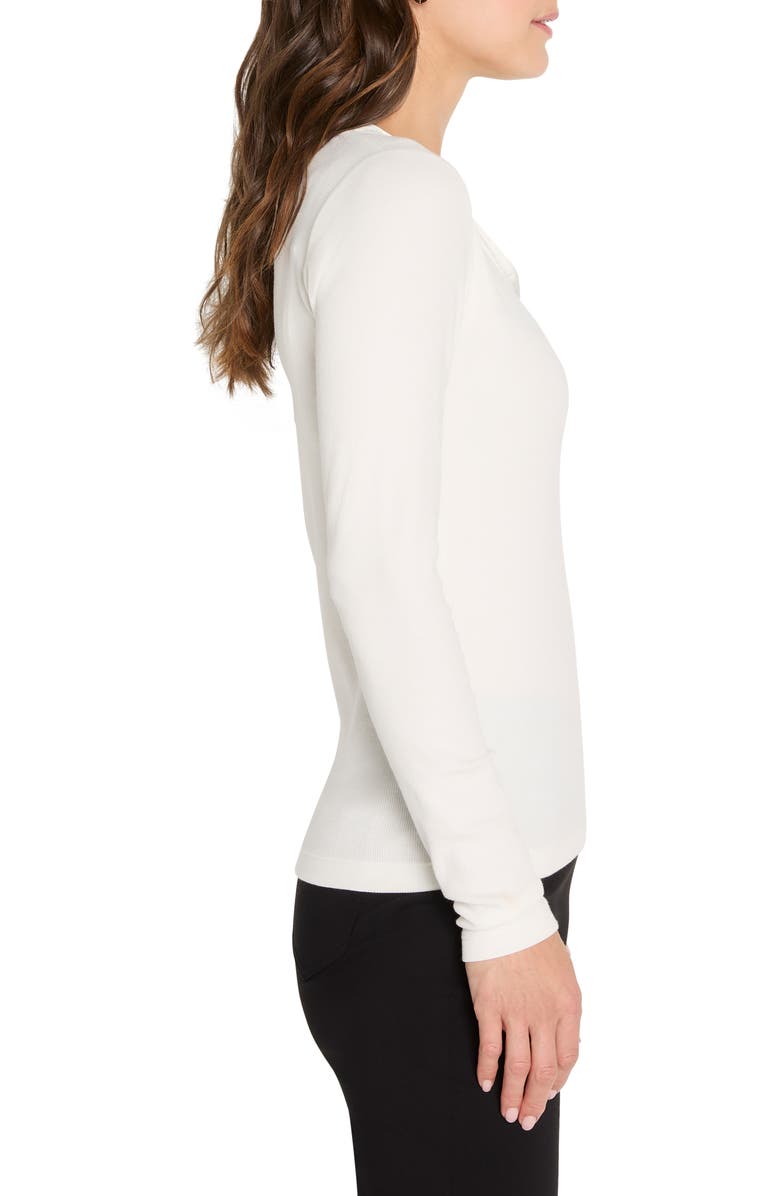 NIC+ZOE Trimmed Knit Rib V-Neck Top, Alternate, color, Classic Cream