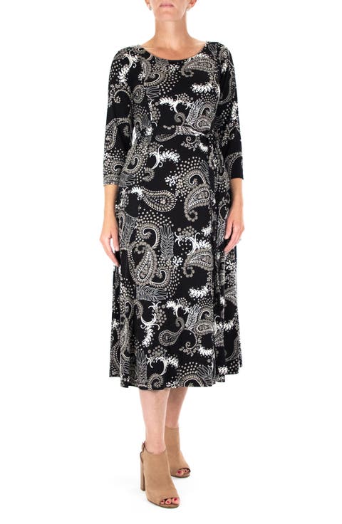 Sylvia Printed Tie Waist Midi Dress