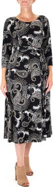 Nina Leonard Sylvia Printed Tie Waist Midi Dress