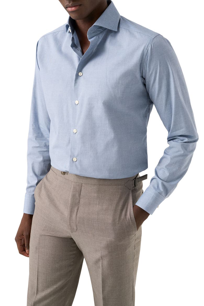 Contemporary Fit Microcheck Shirt, Main, color, DARK BLUE