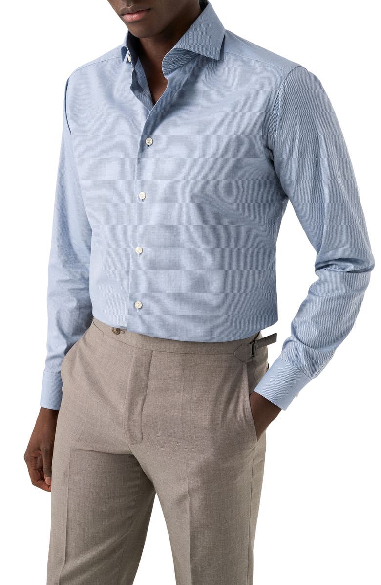 Eton Contemporary Fit Microcheck Shirt, Main, color, Dark Blue