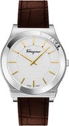 FERRAGAMO Gancini Swiss Quartz Leather Strap Watch, 42mm
