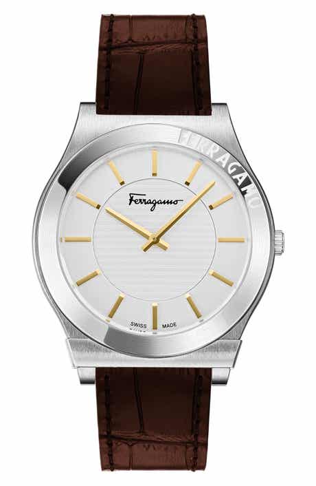 FERRAGAMO Gancini Swiss Quartz Leather Strap Watch, 42mm