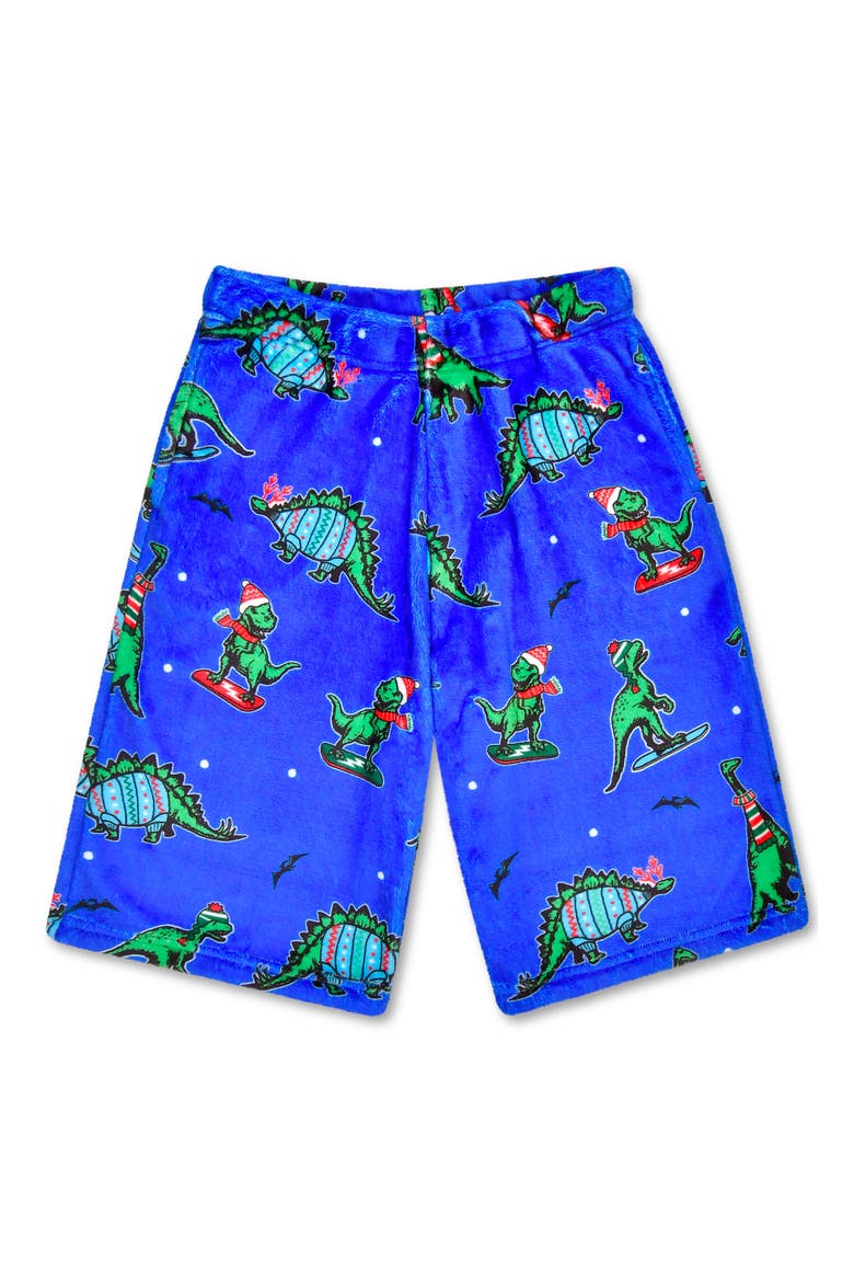 Kids' Holiday Dino Plush Board Shorts, Main, color, BLUE MULTI
