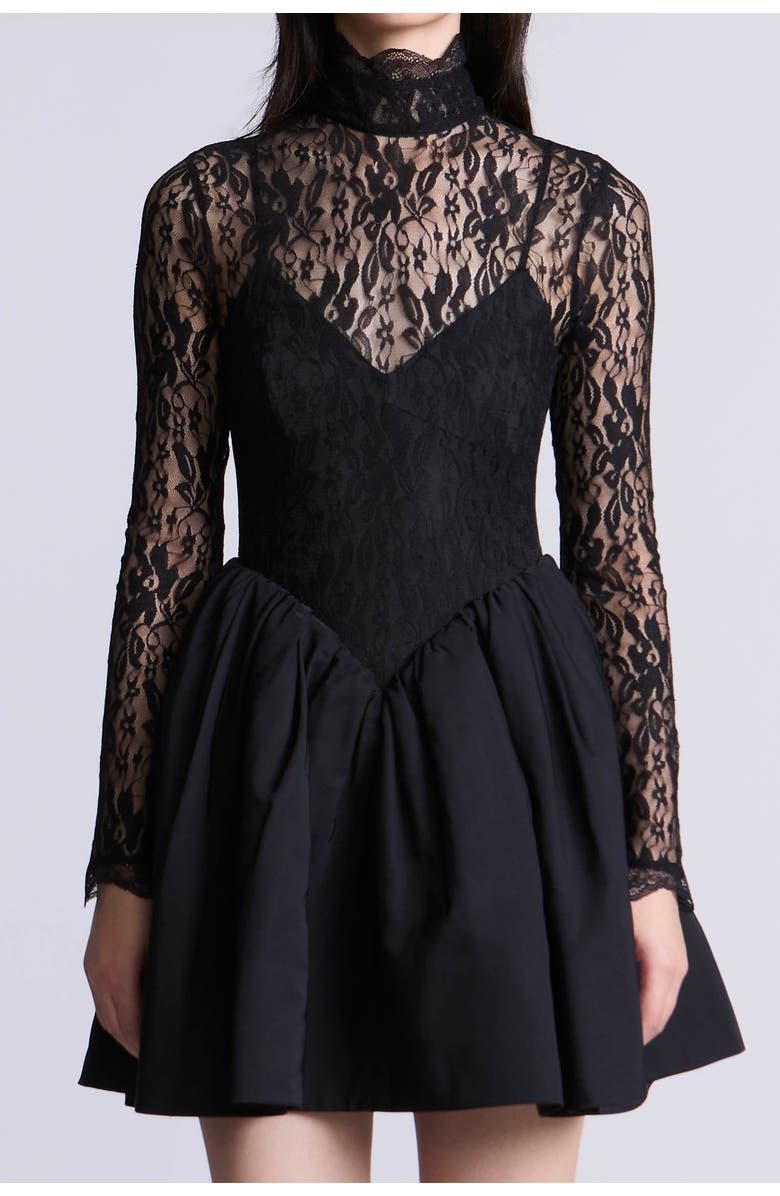 BCBGMAXAZRIA Stretch Lace Bubble Dress, Alternate, color, Black