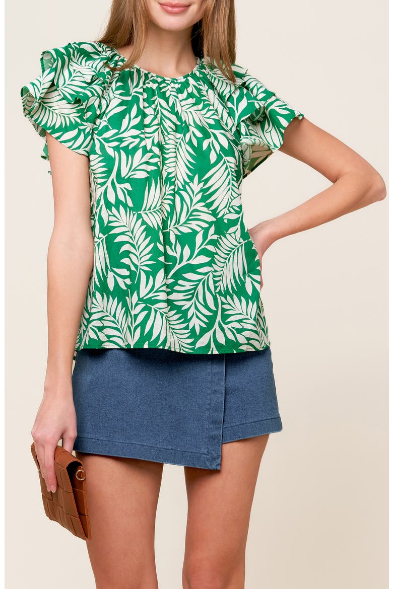Flutter Sleeve Woven Top, Main, color, GREEN IVORY