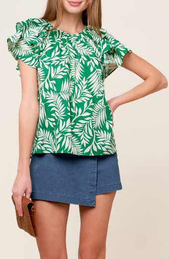 FLYING TOMATO Flutter Sleeve Woven Top