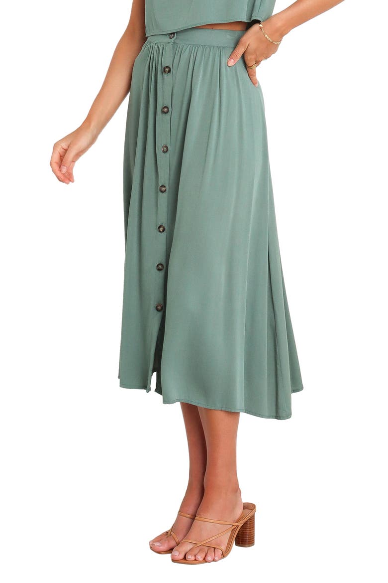 Ava Button Front Midi Skirt, Alternate, color, GREEN
