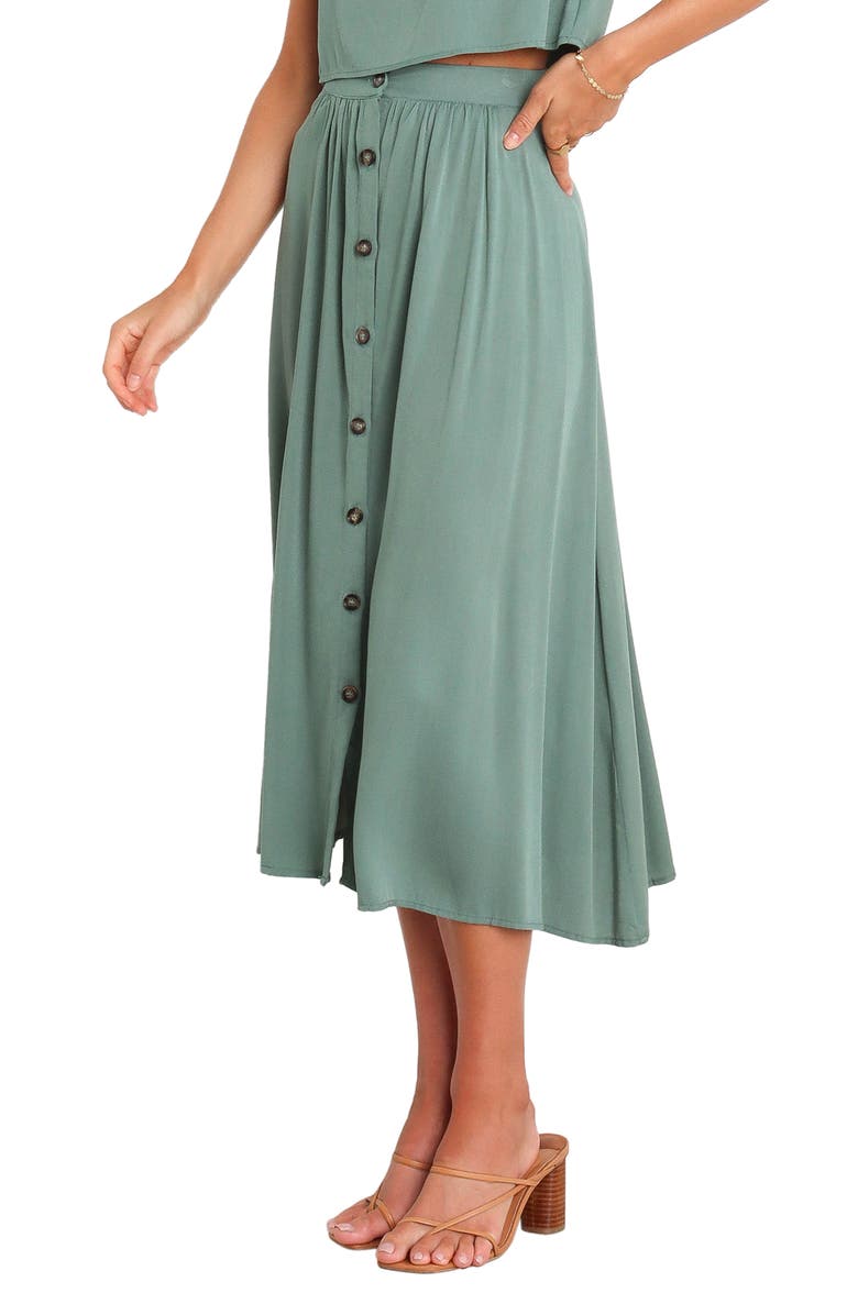 Petal & Pup Ava Button Front Midi Skirt, Alternate, color, Green