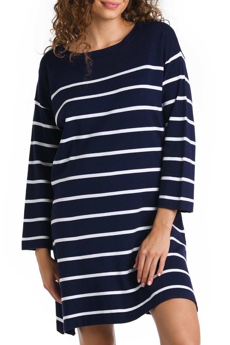 Stripe Boat Neck Cover-Up Tunic, Main, color, INDIGO
