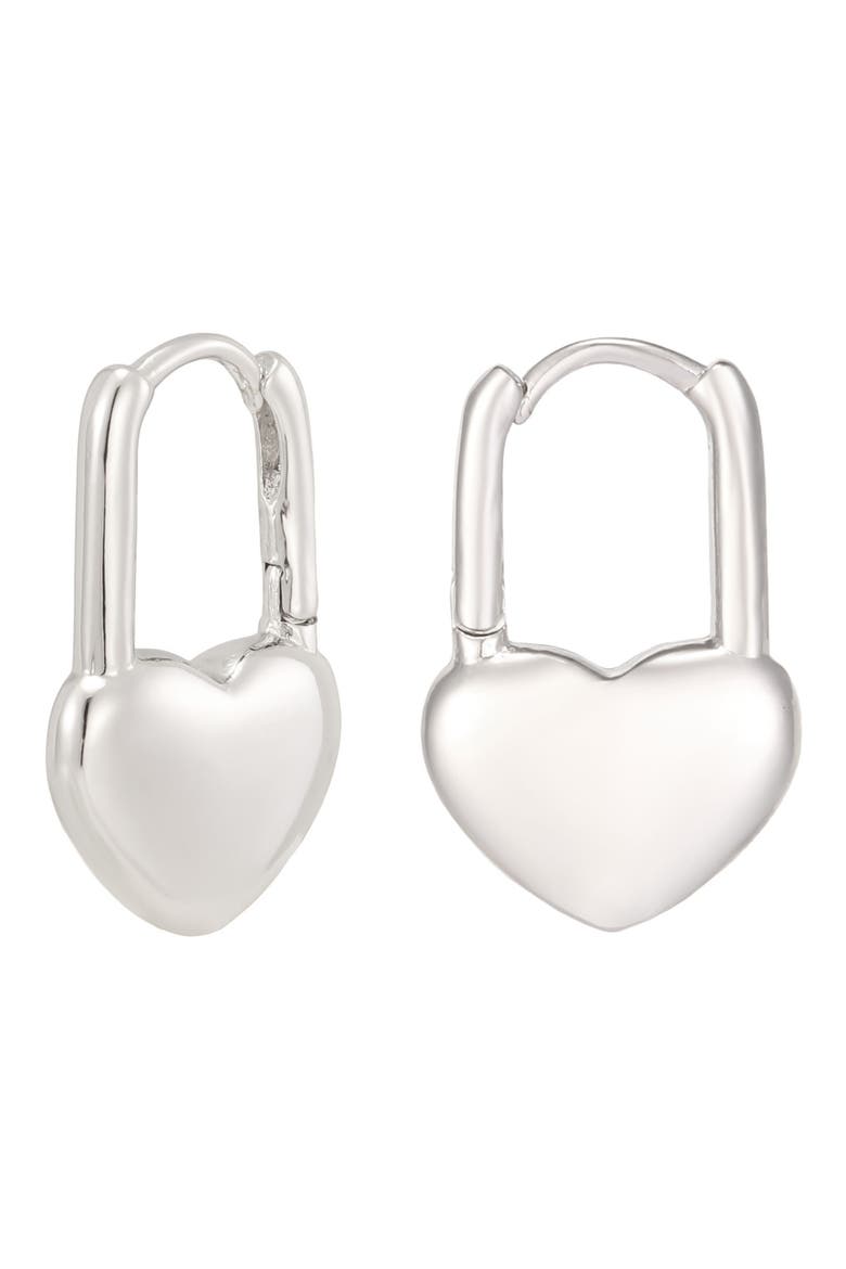 Silver Drop Heart Huggie Earrings, Main, color, SILVER