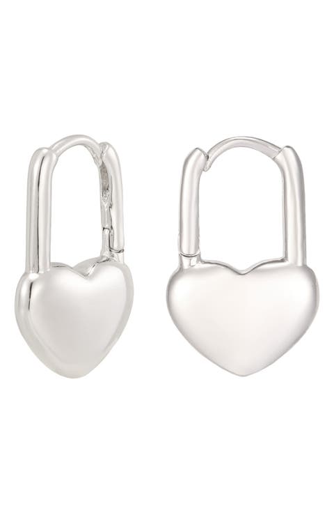 Silver Drop Heart Huggie Earrings