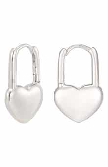 Silver Drop Heart Huggie Earrings