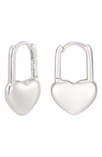 Silver Drop Heart Huggie Earrings