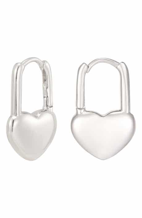 Silver Drop Heart Huggie Earrings