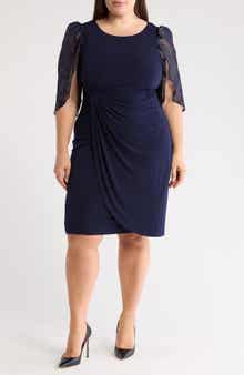 Connected Apparel Flutter Sleeve Faux Wrap Dress