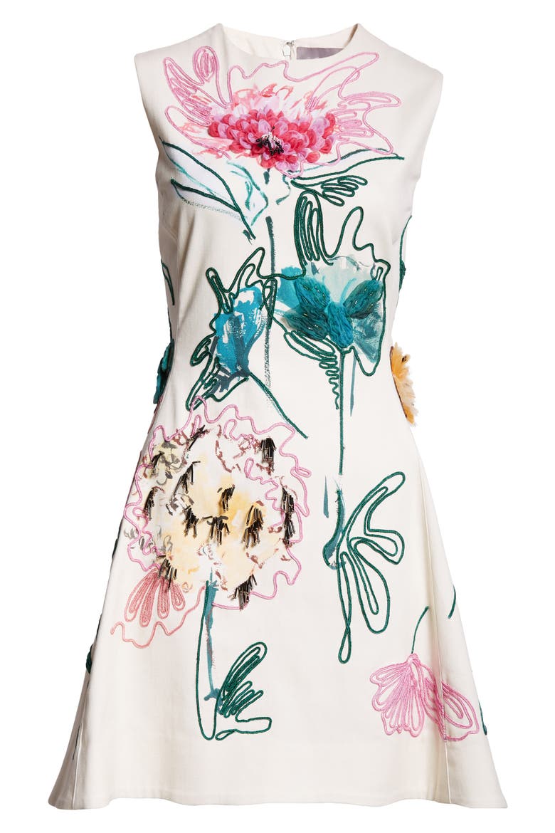 Floral Embellished Sleeveless Fit & Flare Dress, Alternate, color, IVORY MULTI