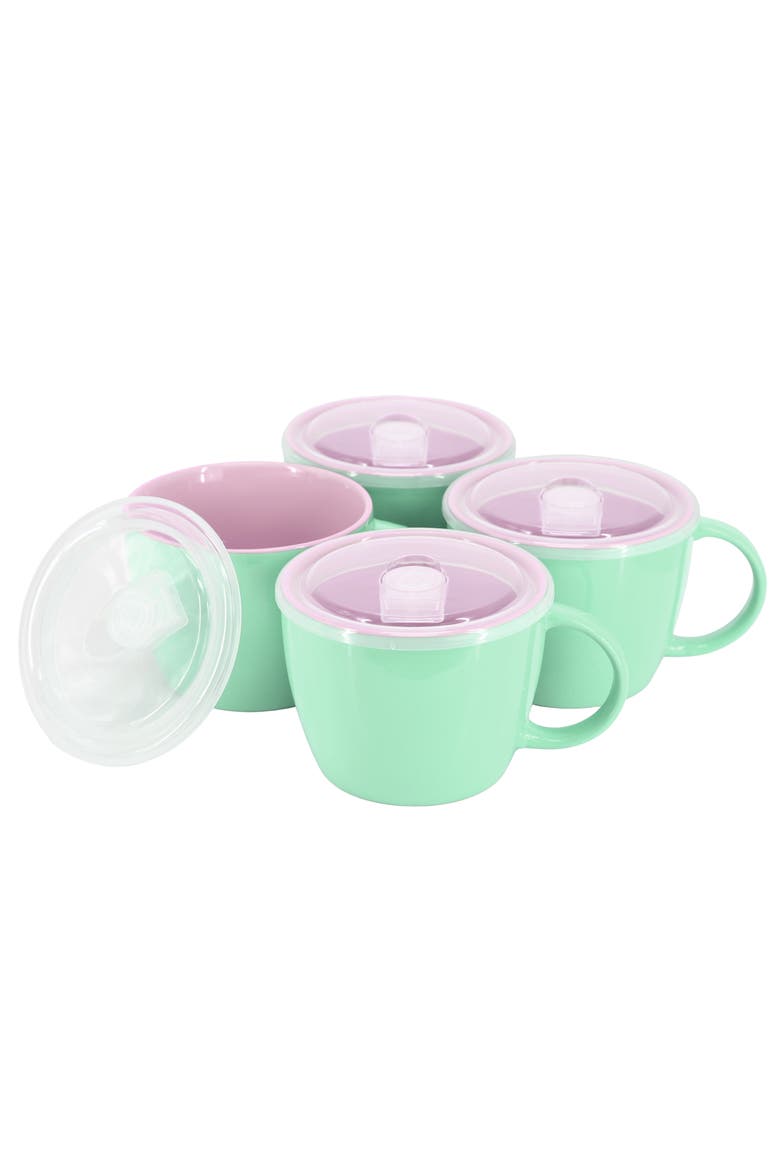 On The Go 4 Piece 25 Ounce Stoneware Soup Cup Set with Lid, Main, color, Green