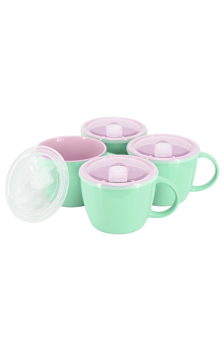 Gibson Home On The Go 4 Piece 25 Ounce Stoneware Soup Cup Set with Lid, Main, color, Green